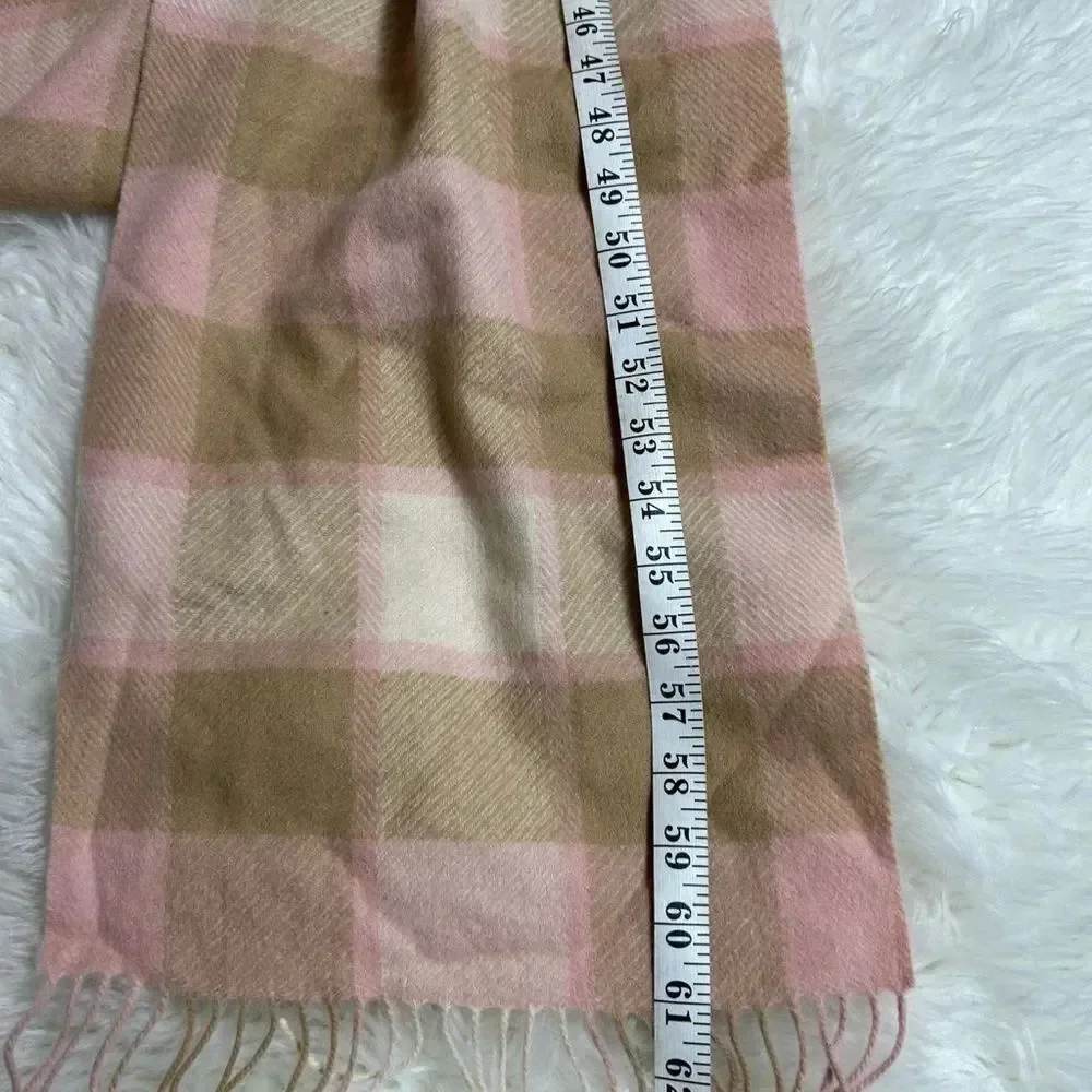 LOUISA PERINI Pink and Tan Plaid Scarf 100% Cashmere